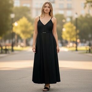COS V-Neck Midi Slip Dress in BLACK Size 12